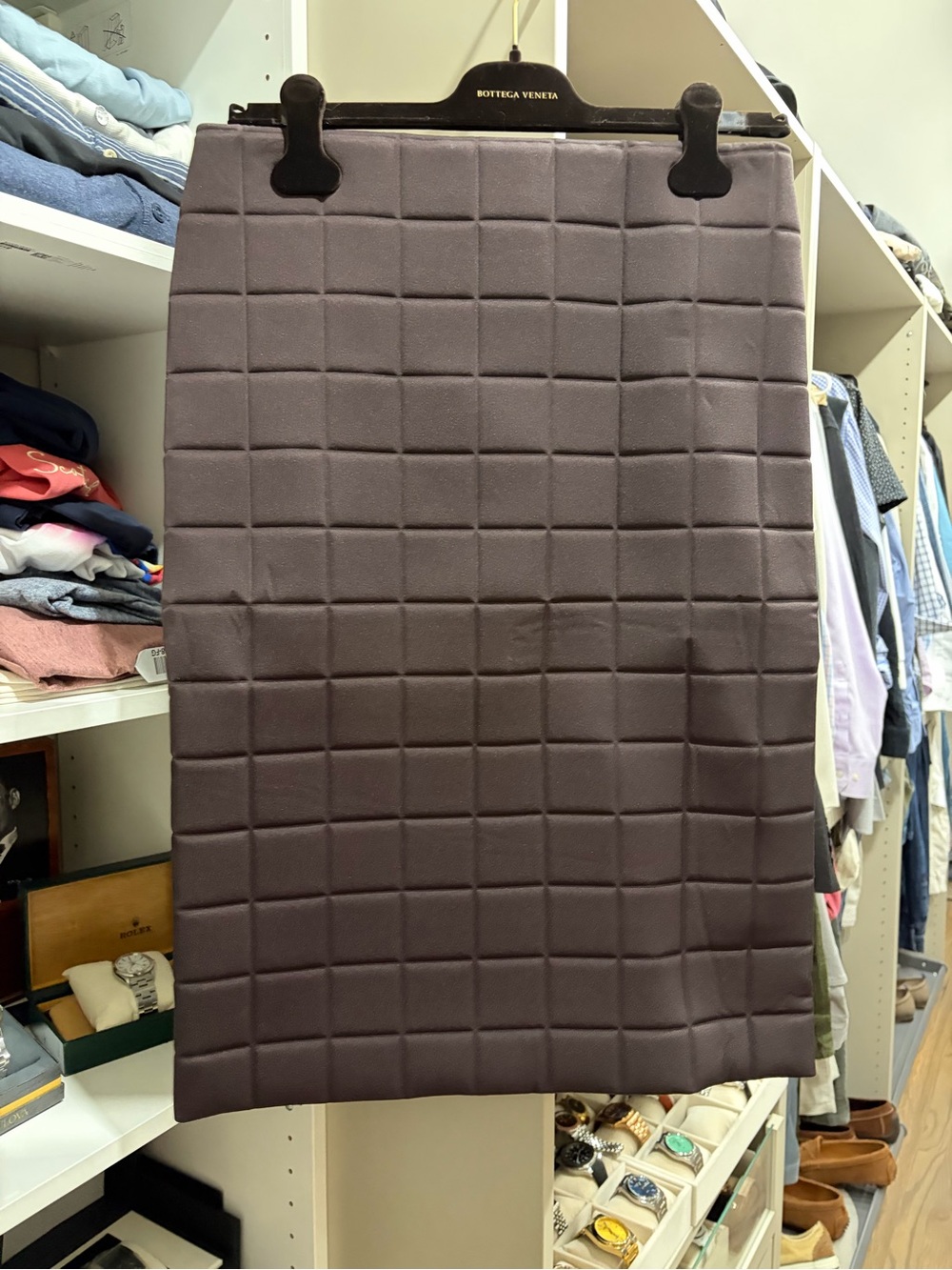 Bottega Veneta Quilted Pencil Skirt in Deep Brown
